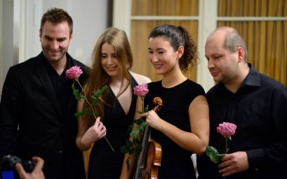 Stefan Milenković, Vilde Frang, Susanna Yoko Henkel and Boris Brovtsyn after the concert